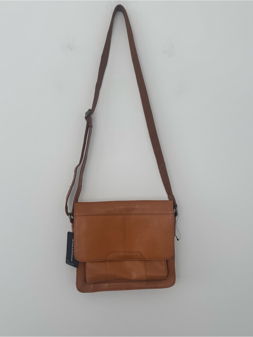 NWT Spikes & Sparrow Brown Cowhide Leather Crossbody Messenger Bag Cognac Brandy